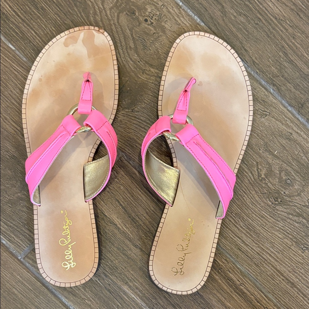 Lilly Pulitzer Neon Pink and Gold Sandals